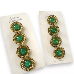 NOS Vintage Schwanda Green & Gold Buttons - Germany - 2 Cards, 8 Total - 1/2" - Picture 1 of 6