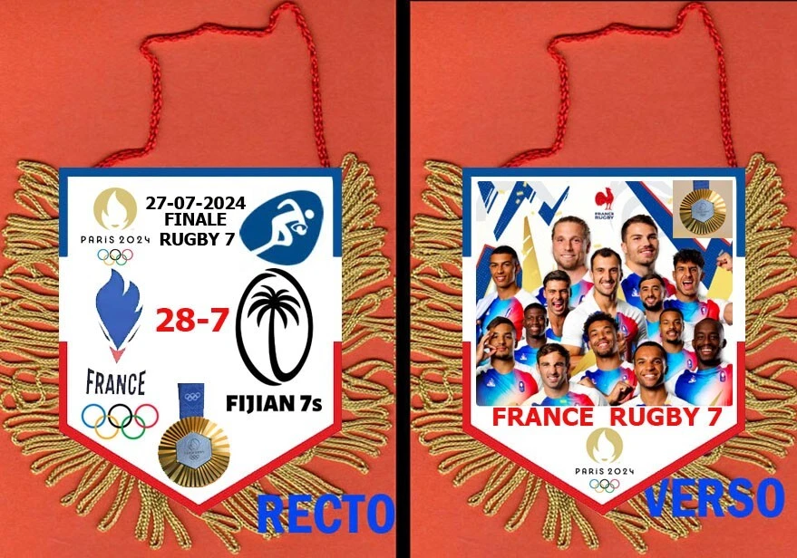 fanion wimpel pennant JEUX OLYMPIQUES PARIS 2024 FRANCE RUGBY 7 OR - Photo 1/1