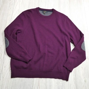 Club Room Sweater Adult Large Purple Merino Wool Blend Elbow Patches Crew Neck - Picture 1 of 8