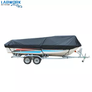 Heavy 600D Marine Grade Polyester Canvas Trailerable Waterproof Boat Cover Black - Picture 1 of 16