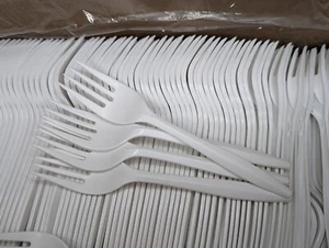 Medium Weight Disposable Plastic Forks 1000- Bulk White Plastic Silverware - Picture 1 of 5