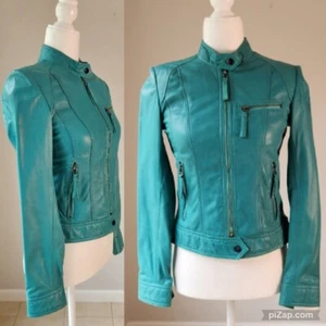 Wilsons Womens Vintage Sea Green Blue Cafe Racer Leather Motorcycle Moto XXS XS - Picture 1 of 6