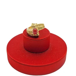 VTG SZ 9 Ring ESPO Red Glass Cabochon Rhinestones 14KGE ESPOSITO Jewelry Mogul - Picture 1 of 8
