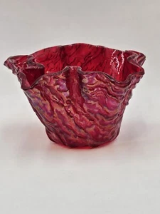 Red Textured Carnival Glass Bowl Trinkets Console Display 3"x6" Vintage - Picture 1 of 8