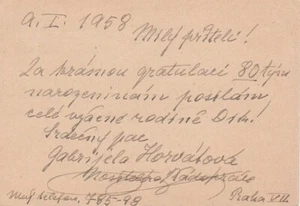 GABRIELA HORVATOVA Ópera Checa soprano/mezzo soprano carta autografiada 1958 - Imagen 1 de 1