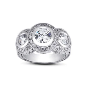 1.59ct E SI1 Round Natural Diamonds Platinum Vintage Style Three-Stone Ring - Picture 1 of 6