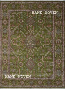 Handmade 9x12ft Geometric Green Area Rug With Intricate Red Accents Wool Rug - Picture 1 of 7