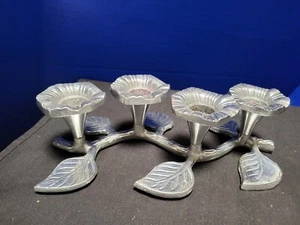 Vintage Kegel Kerzenhalter 4 Lotusblumen auf Ast Kerzenleuchter Silber - Bild 1 von 7