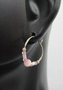 Sterling Silver 925 pink cats eye glass beaded hoop Earrings - Picture 1 of 7