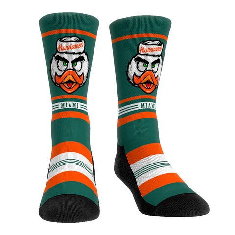 NEW! Rock Em Socks Miami Hurricanes Mascot Logo Crew Socks Cover