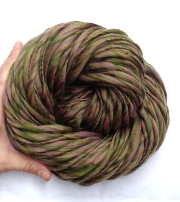 Fio de seda Merino super volumoso grosso fino fiado à mão verde rosa marrom 78yds (70m) - Imagem 1 de 3