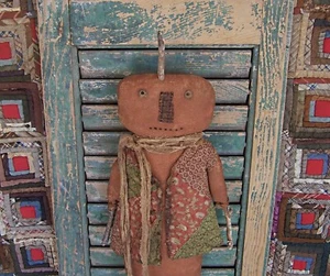 Primitive Pumpkin Doll Antique Quilt Vest Rustic Halloween Decor - ARTISAN MADE - Picture 1 of 8