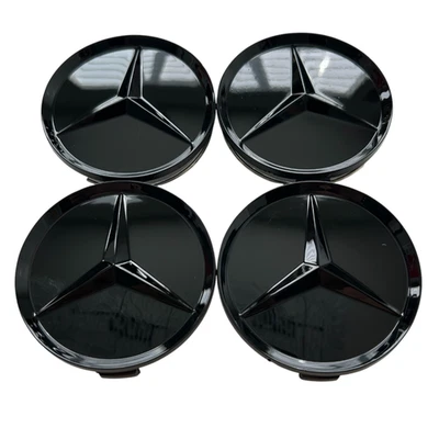 4x Full Black Wheel Center Caps Hub Cover Rim for Mercedes C E CLA GLS ML serie - Image 1 of 4