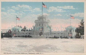 Saranac Lake NY - ICE PALACE DURING WINTER CARNIVAL - Postcard Adirondacks - Picture 1 of 2