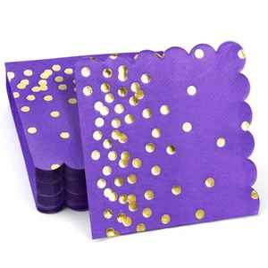 100 Pcs Scalloped Purple Napkins Disposable Party Napkins,Gold Cocktail Napki... - Picture 1 of 7