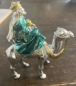 Vtg Bradford MCM Metallic Plastic Nativity Wiseman On Camel 4 1/4" - Picture 1 of 5