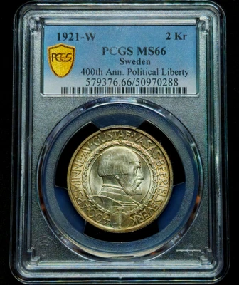 2 Kronor 1921 W Wallroth King Gustaf Vasa V Liberation War Sweden MS66 PCGS !! - Image 1 of 4