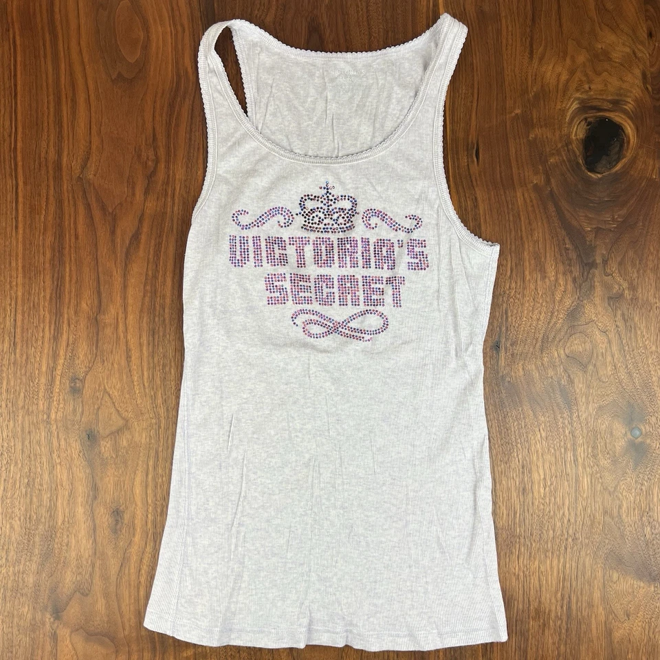 复古 Y2K Victoria’s Secret 粉红色石灰吊带背心灰色大号 — 第 1/4 张图片