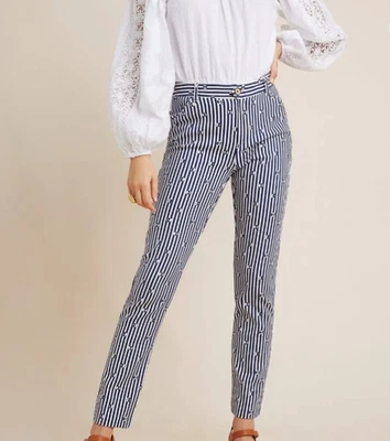 Pantalón Adelgazante Anthropologie Essential Azul/Blanco Rayas Talla 2 EXCELENTE Foto 1 de 4