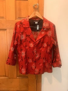 Chaqueta Blazer Gigi Clark Rojo Dorado Para Mujer Talla Med Floral Asiática Adornada Con Botones - Imagen 1 de 10
