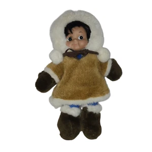 Kipmik Eskimo Doll Plush Brown Faux Fur 12 Inch Stuffed Toy Alaska - Picture 1 of 12