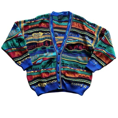 Emaroo Australia Pure New Wool Cardigan Coogie Style 3D Knit Multicolor L VTG - Image 1 of 4