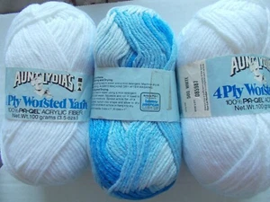 Aunt Lydia's 4-ply worsted yarn, white & shaded light blue, mixed lot of 3  - Picture 1 of 2