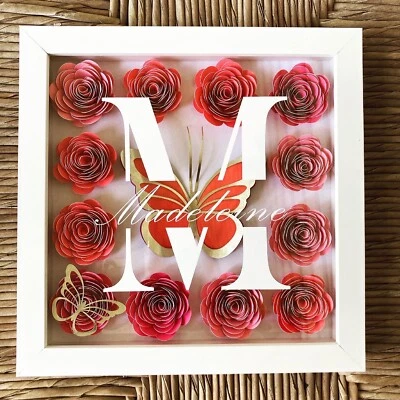Shadow Box Paper Flower Personalized Unique Gift OR Beautiful Home Decor - Image 1 of 3
