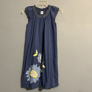 Mini Boden Lined Blue Dress Girls 11-12Y Smock Neckline Flowers - Picture 1 of 15