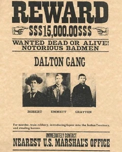 FOTO PÓSTER DE DALTON GANG 8X10 CRIME WANTED - Imagen 1 de 1