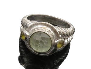 JUDITH RIPKA 925 Silver  Vintage Prasiolite & Topaz Band Ring Sz 11  RG18802 - Picture 1 of 5