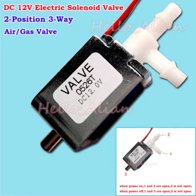DC 12V 2-position 3-way Mini Electric Solenoid Valve Gas Air Flow Control Valve - Image 1 of 4