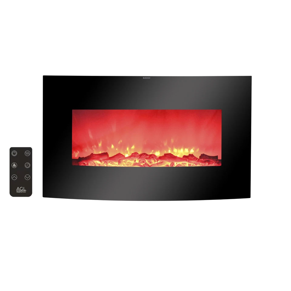 38 Inch Electric Fireplace Heater Stove | Tempered Glass Curved Screen with Log - Image 1 of 4