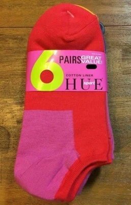 Women's HUE SPORT Cotton Liner No Show Socks "Heelblock Pack" 6 Pack NWT - Image 1 of 3