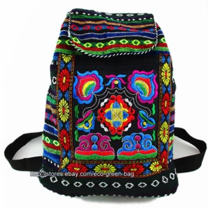 Vintage Hippie Colorful Travel Backpack Bag for Women Embroidery Pom Charm 170 - Picture 1 of 10