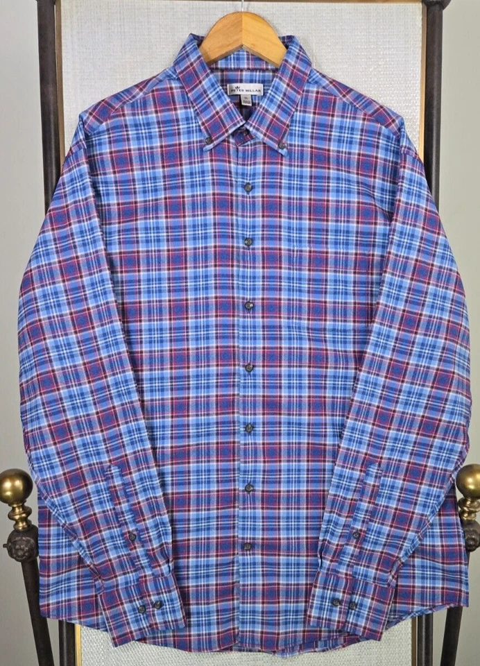 PETER MILLAR MOUNTAINSIDE Size XL Mens Performance Flannel Sport Shirt Plaid - Image 1 of 4