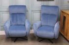 FURNITURE VILLAGE PAIR OF TV, ELECTRIC RECLINER & SWIVEL CHAIRS IN BLUE VELVET