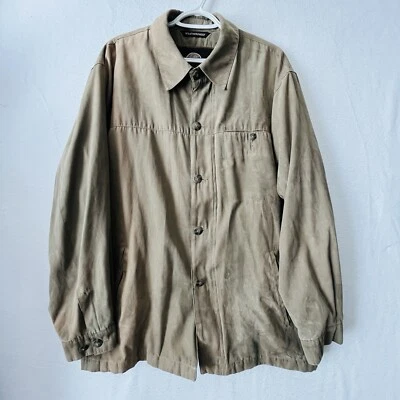 Weatherproof Mens Faux Suede Brown Tan Button Up Large L Jacket Lined Casual - Image 1 of 4