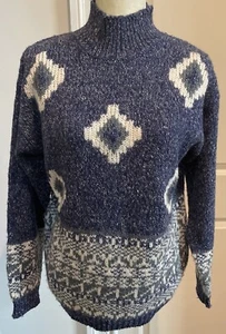 D.D. Sloane Large Mock Neck Sweater Blue Diamond Long Sleeve Pattern Vintage - Picture 1 of 9