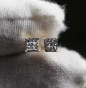 10k Yellow Gold Diamond Earrings .15ct I Quality 4mm Wide With Screw backing - Picture 1 of 9