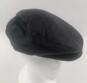 Vintage Leder schwarze Kappe Mütze Cabbie News Junge Seite Junge Größe Meium A. Adams & Spire - Bild 1 von 9