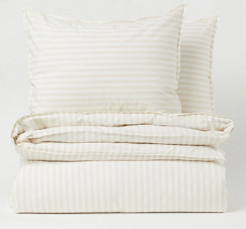 Juego de funda nórdica a rayas estrechas luz neutra Queen 2 fundas de almohada estándar farsa🦩 Foto 1 de 4