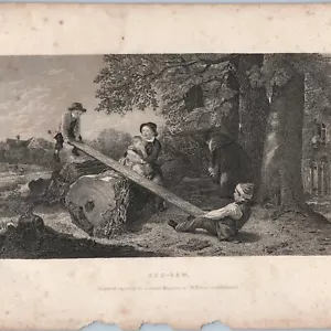 Impresión de juego para niños See-Saw de la década de 1850 grabada para revista Graham J.M. Mayordomo 1L - Imagen 1 de 3