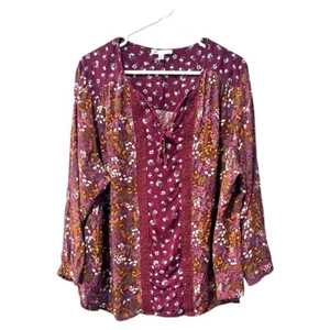 DR2 3x floral blouse burgundy - Picture 1 of 3