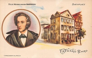 FELIX MENDELSSOHN BARTHOLDY~COMPOSITOR ALEMÁN~TARJETA DE RECOMPENSA DE MÚSICA ESTUDIANTE DE PRENSA - Imagen 1 de 3