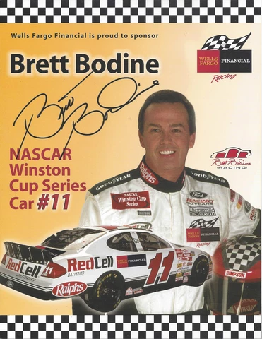 2001 BRETT BODINE #11 "WELLS FARGO / RED CELL" NASCAR WINSTON CUP POSTCARD Cover