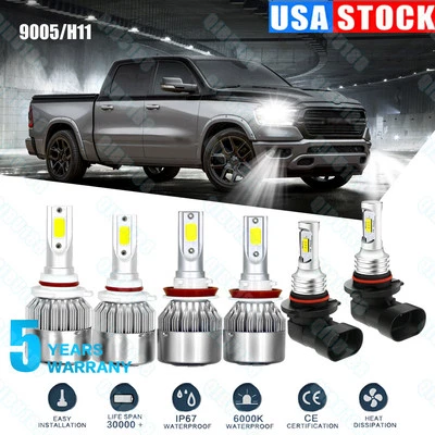 For Dodge Ram 1500 2500 3500 2009-2018 LED Headlight Fog Light Bulbs 6000K white - Image 1 of 4