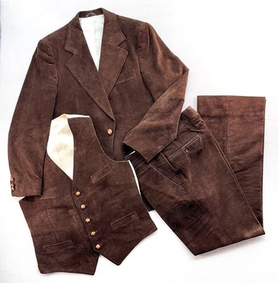 1970 Suit Corduroy Steven Windsor Brown 3 Piece Mens 42L Jacket 36L Pant Leisure - Image 1 of 4