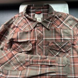 LL Bean Hemd Herren grau orange L Katahdin Performance Flanell Druckknöpfe Wolle - Bild 1 von 10
