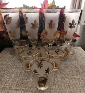 Vintage Libbey 22K Golden Foliage Glasses PILSNER & ROCKS - Set of 10 - Picture 1 of 10
